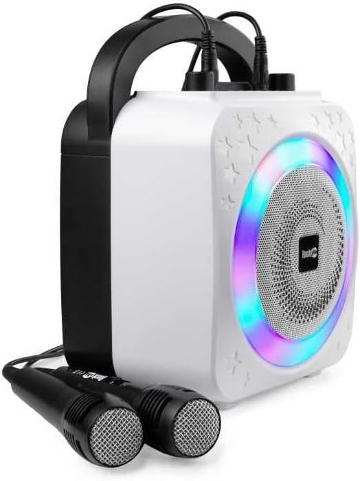 RockJam 10 Watt Rechargeable Bluetooth Karaoke Machine with Two Microphones, Light Show and Voice Effects