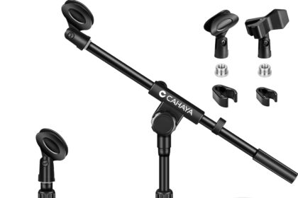 CAHAYA CY0360 Adjustable Table Microphone Stand with 2 Different Clip Desk Microphone with Telescopic Arm with Adapter 3/8" to 5/8"