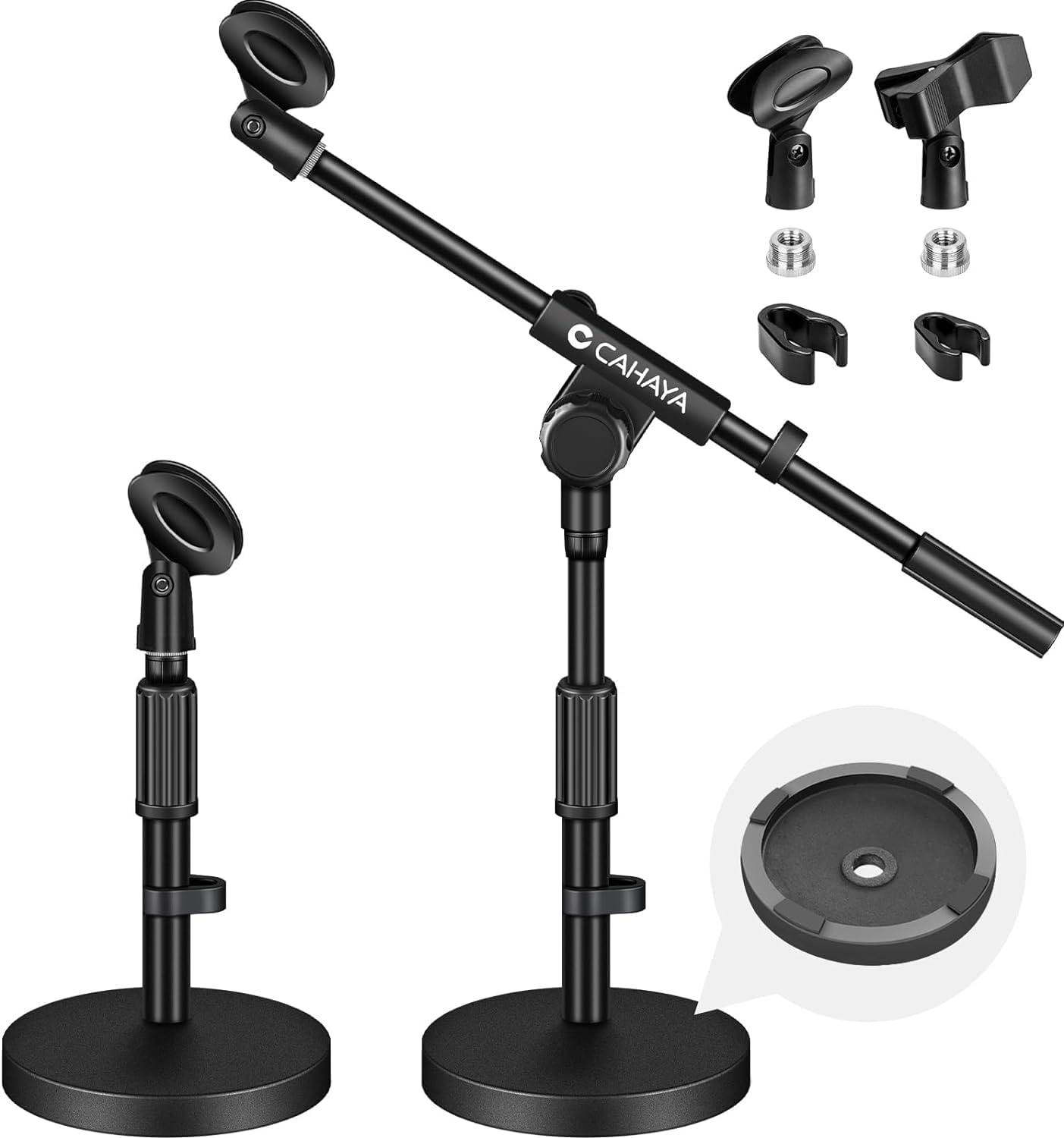 CAHAYA CY0360 Adjustable Table Microphone Stand with 2 Different Clip Desk Microphone with Telescopic Arm with Adapter 3/8" to 5/8"