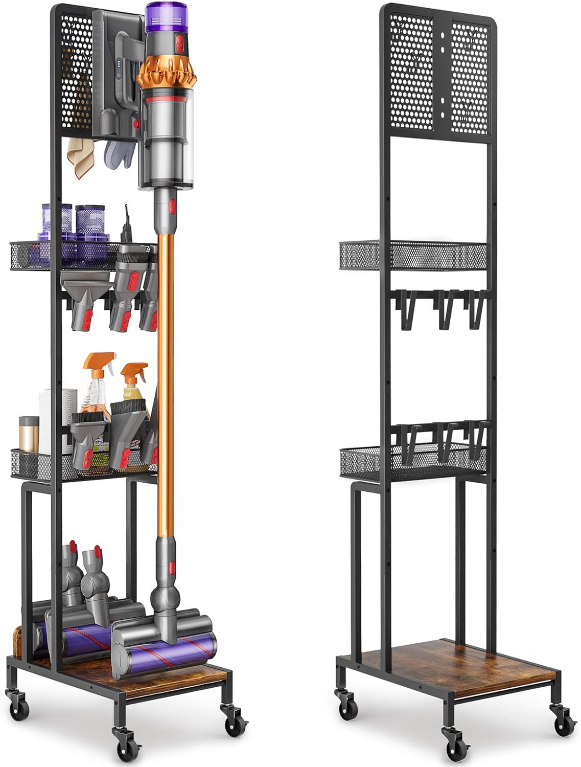 Bikoney Metal Vacuum Cleaner Holder Compatible with Dyson V15 V12 V11 V10 V8 V7 V6 Gen5, Stable Freestanding Station with Holder Accessories and Organizer for Cordless Vacuum Cleaners