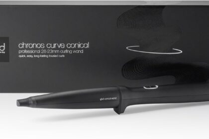 ghd Chronos Curve Conical Wand Professional Hair Curler in Black – For Long-Lasting Beach Effect Waves – Ideal for All Hair Lengths (EU Plug)