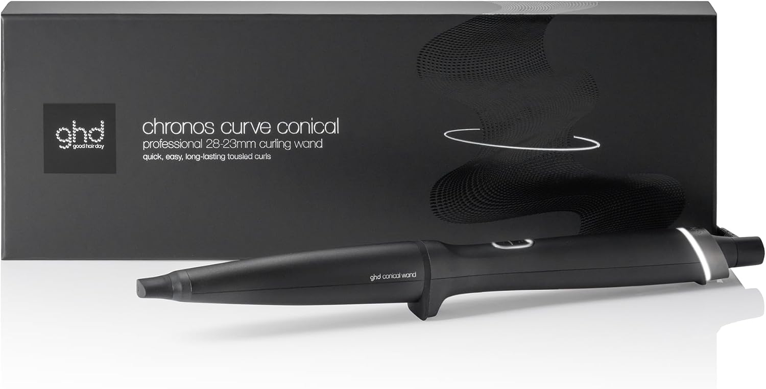 ghd Chronos Curve Conical Wand Professional Hair Curler in Black – For Long-Lasting Beach Effect Waves – Ideal for All Hair Lengths (EU Plug)
