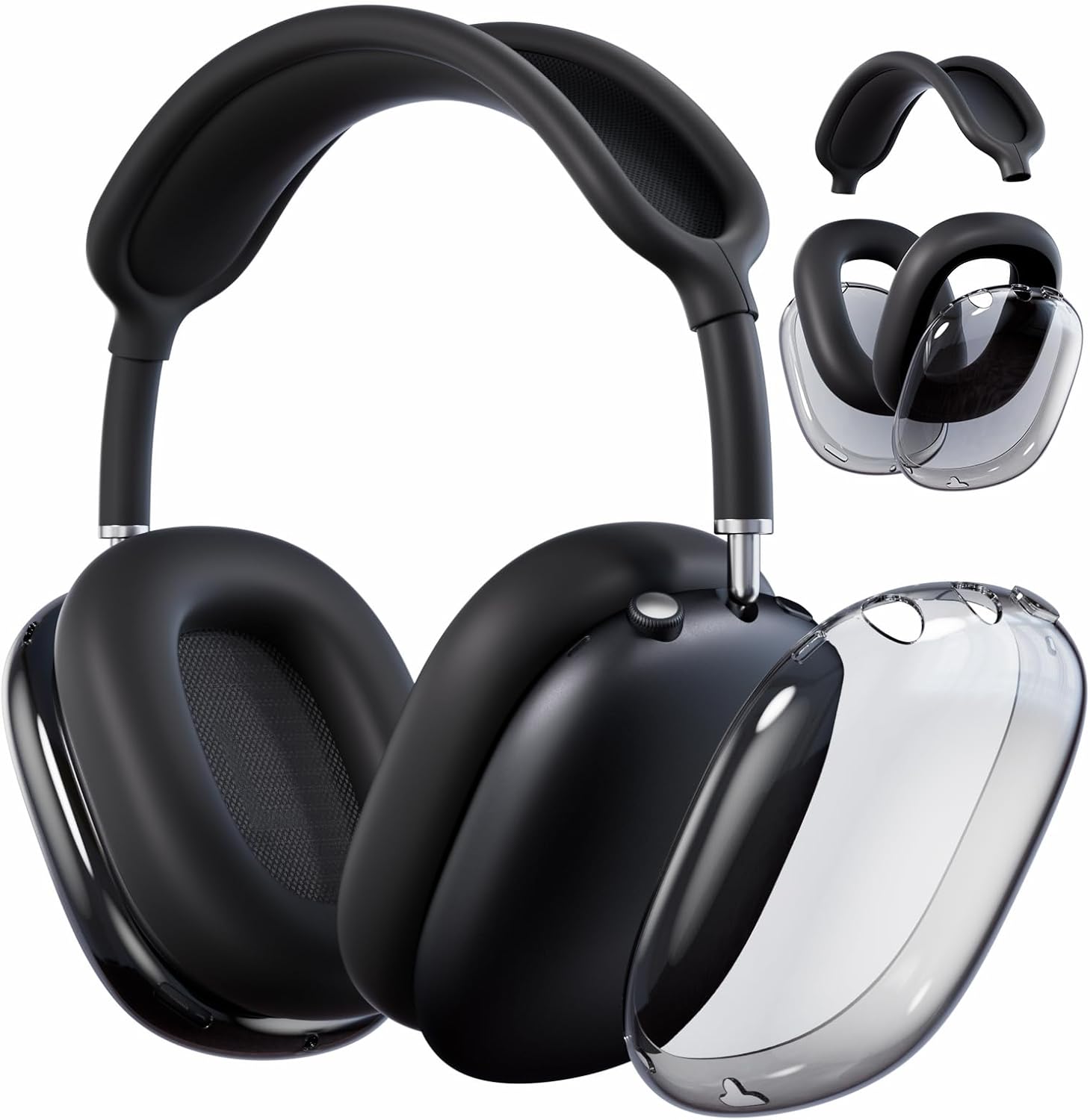 AKABEILA 3 in 1 Protective Case for Airpods Max 2024 2020 Slim Soft TPU Transparent Case Ear Pad Cover Earphone Headwear Headwear Headwear Headphone Accessories