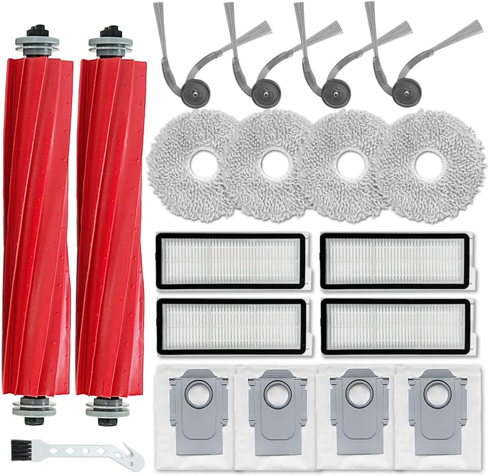 Ytaland Roborock QV 35A / QV 35S / QR 798 / QR 598 Robot Vacuum Cleaner Replacement Accessories (2 Main Brushes, 4 Side Brushes, 4 Hepa Filters, 4 Dust Bags, 4 Swabs