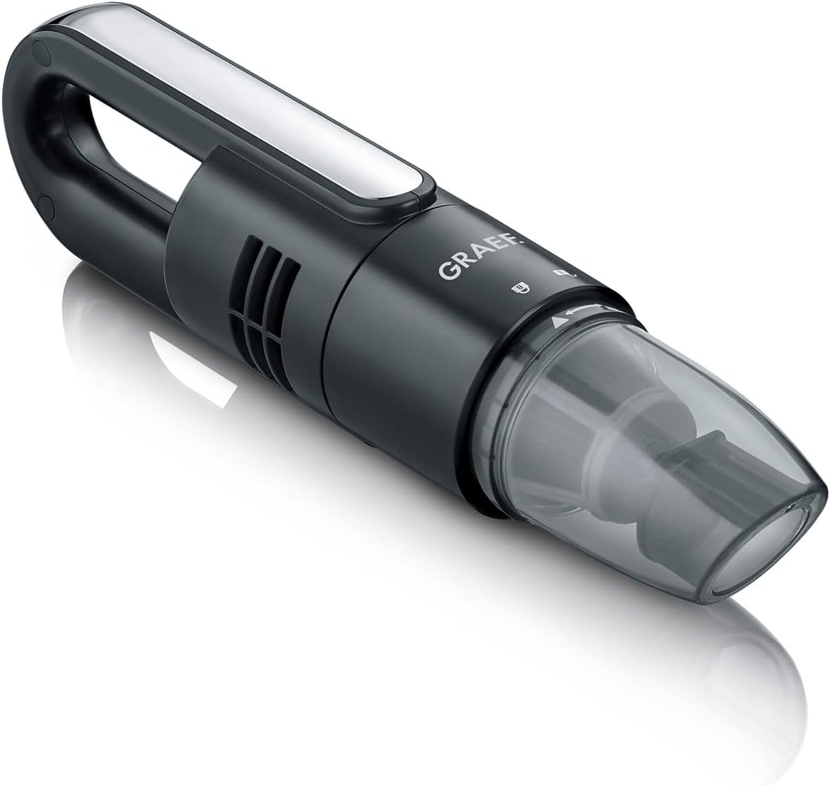 GRAEF. KC502EU Battery Vacuum Cleaner, Removable 2 Fold HEPA F6 Filter System x Nylon Filter, 7.4V Lithium Ion Battery, 2000mAh, Bagless, Black