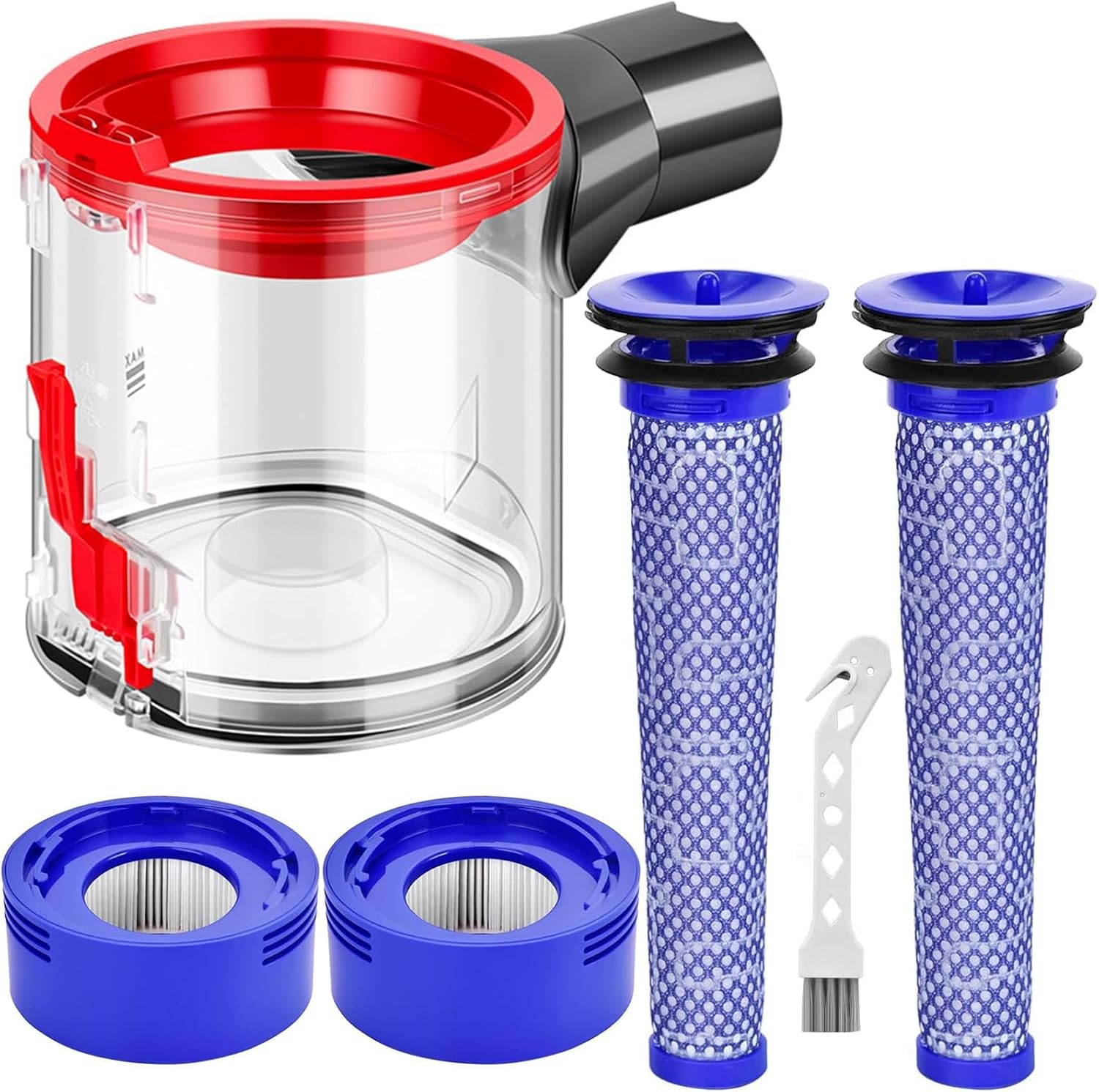 Dyson V7 V8 SV10 SV11 Bottom Container Clear High Quality Dust Container Includes 2 Pre Filters, 2 Post Filters and 1 Cleaning Brush
