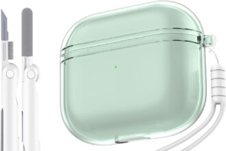 3rd Generation Airpods Cover Case, Compatible with 3rd Generation Airpods 2022, Clear Shockproof Soft Case with Lanyard Cleaning Pen,Green