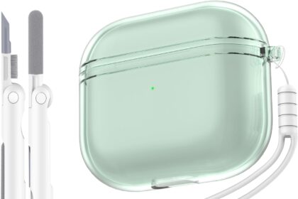 3rd Generation Airpods Cover Case, Compatible with 3rd Generation Airpods 2022, Clear Shockproof Soft Case with Lanyard Cleaning Pen,Green