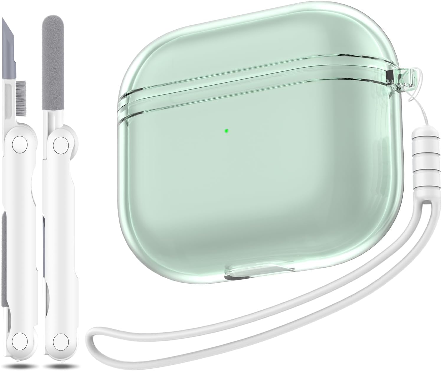 3rd Generation Airpods Cover Case, Compatible with 3rd Generation Airpods 2022, Clear Shockproof Soft Case with Lanyard Cleaning Pen,Green