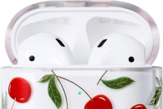 AKABEILA Compatible with Apple Airpods 1st / 2nd Case, Clear Polycarbonate Hard Case, Shockproof [Front LED Visible] Full Protection, Cherry