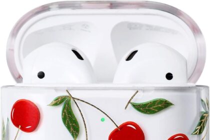 AKABEILA Compatible with Apple Airpods 1st / 2nd Case, Clear Polycarbonate Hard Case, Shockproof [Front LED Visible] Full Protection, Cherry