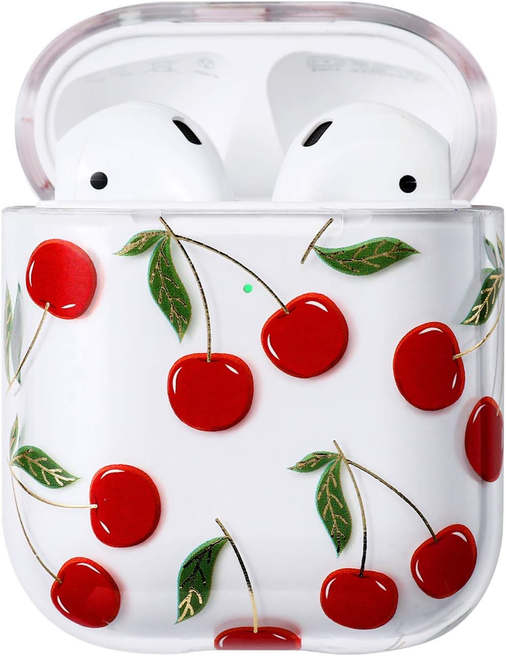 AKABEILA Compatible with Apple Airpods 1st / 2nd Case, Clear Polycarbonate Hard Case, Shockproof [Front LED Visible] Full Protection, Cherry