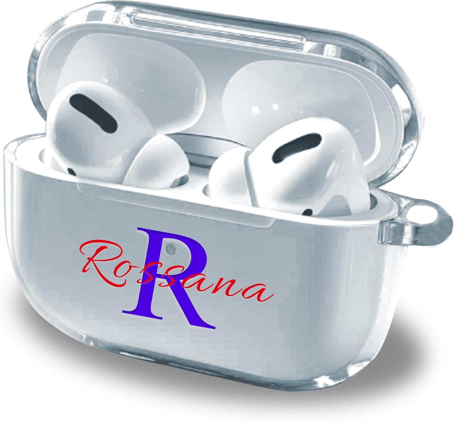 Personalized Clear Name & Initial AirPods 3 Case, Custom Double Text for AirPods Pro 2, Pro 1, Clear Slim Shockproof TPU Protective Case with Keychain