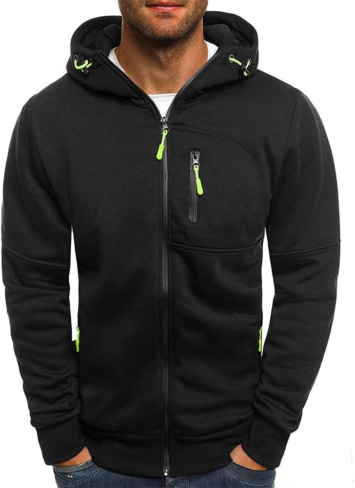 Men's Hooded Sweatshirt Long Sleeve Zip Pockets Casual Sweatshirt