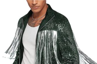 Men's Jackets Fringed Zip Long Sleeve Sequins Spring Autumn Coats