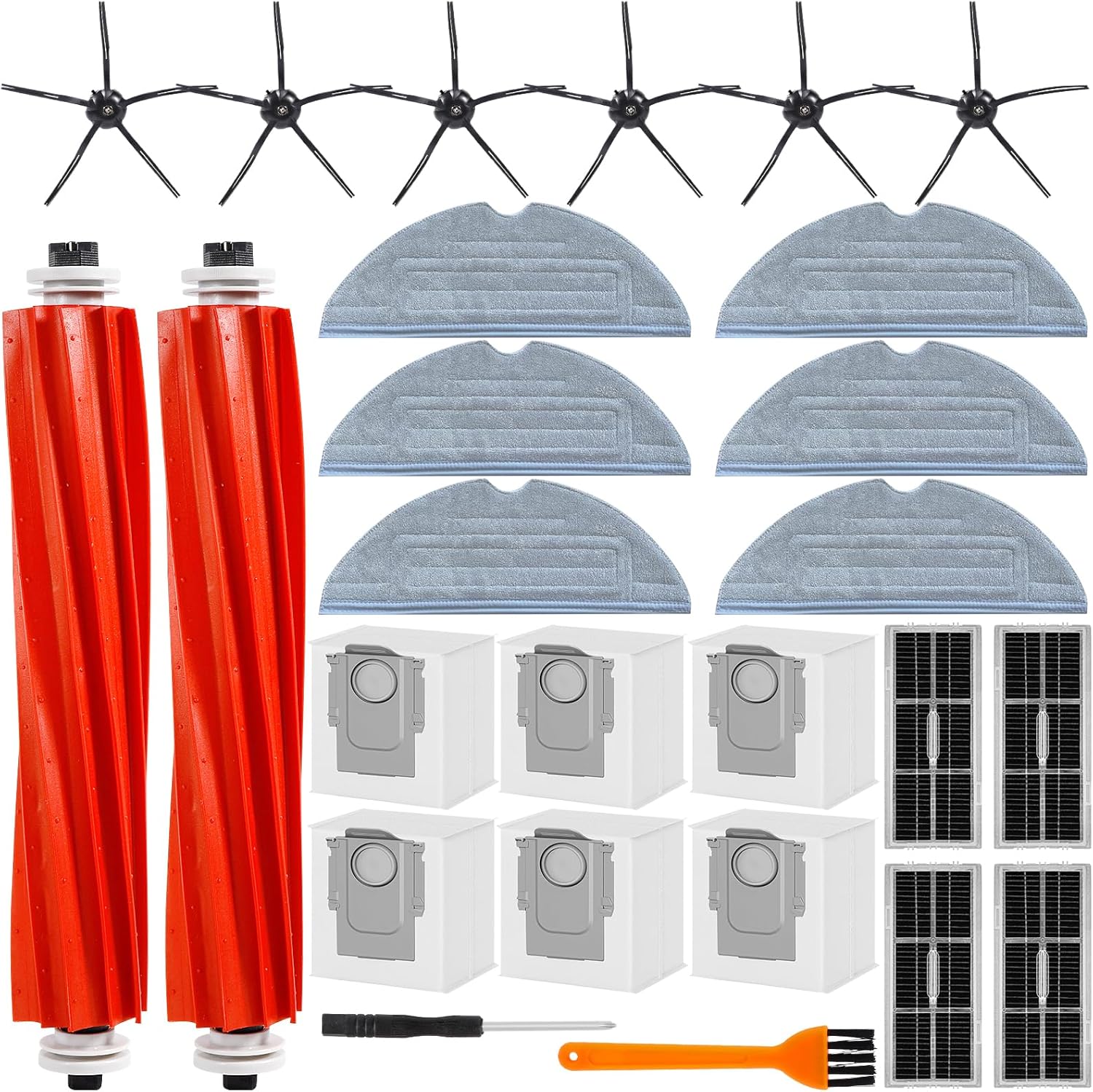 ROELLY 26 Replacement Accessories Kit for Roborock S7 MaxV Ultra/S7 Pro Ultra: 2 Main Brushes, 6 Dust Bags, 6 Cleaning Cloths, 4 Filters, 6 Side Brushes, 1 Cleaning Tool, 1 Screwdriver