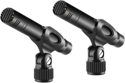 Neewer - Pack of 2 Condenser Microphones with Interchangeable Omni Cardioid and Super Cardioid Foam Capsules for Front Glass and Acoustic Wind Instrument Case