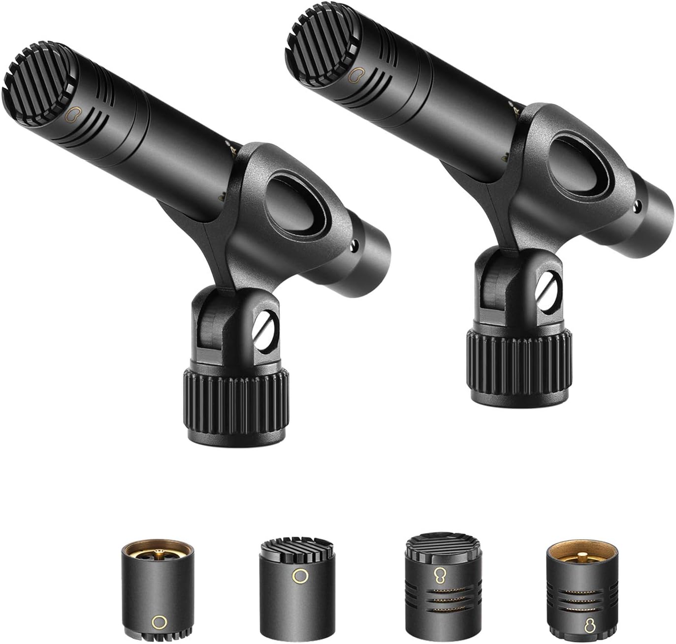 Neewer - Pack of 2 Condenser Microphones with Interchangeable Omni Cardioid and Super Cardioid Foam Capsules for Front Glass and Acoustic Wind Instrument Case