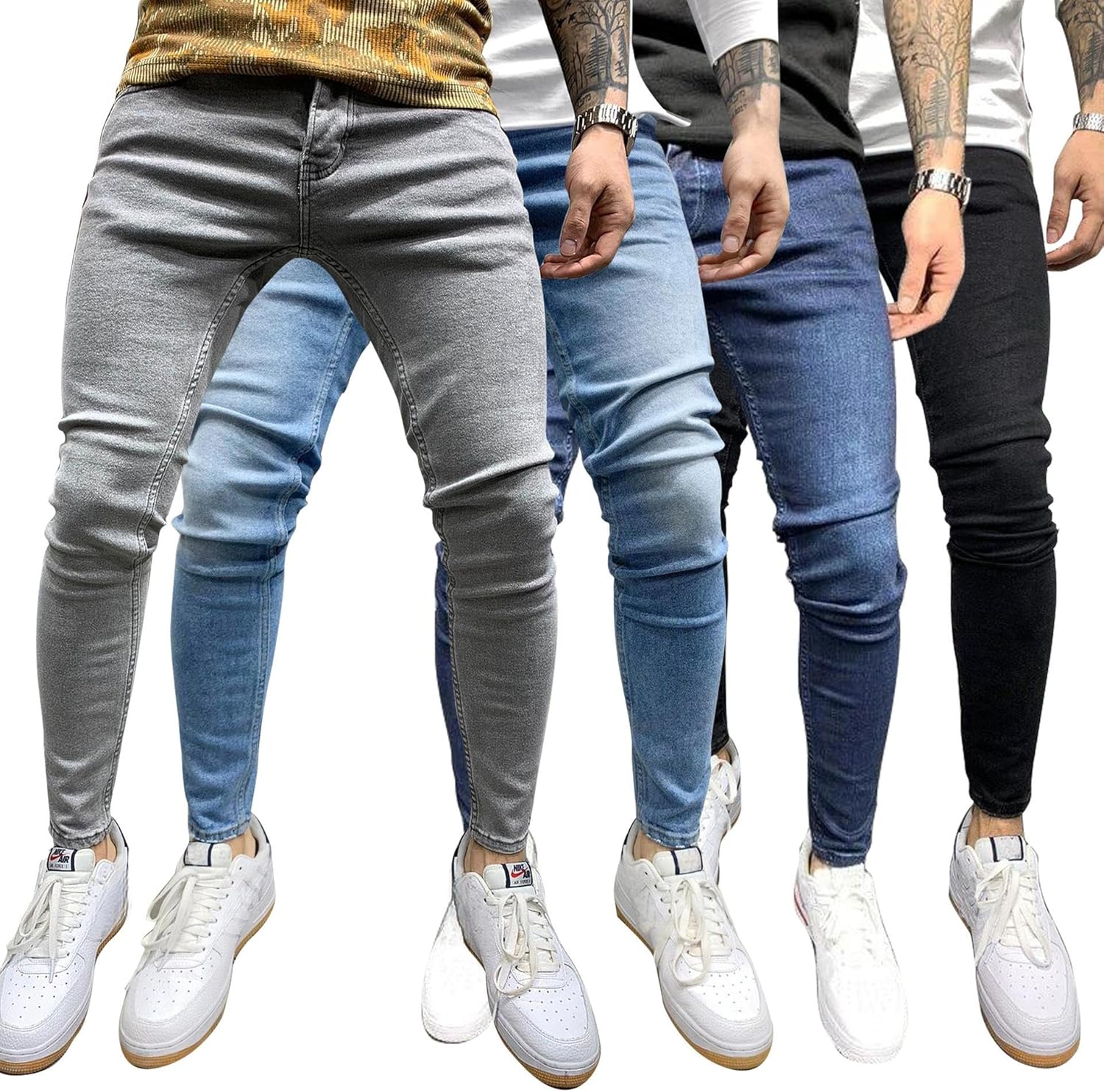Mens Skinny Fit Wash Denim Stretch Casual Streetwear Denim Pants Daily Wear Slim Fit Silhouette Soft Comfortable