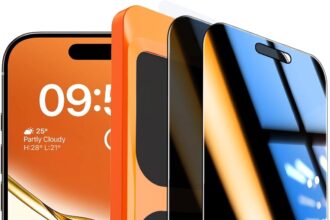 TOCOL Privacy Tempered Glass Film for iPhone 17, 25° Real Anti-Spy, Automatic Dust Removal, Full Coverage, Bubble Free, 9H Hardness, 2 Pieces