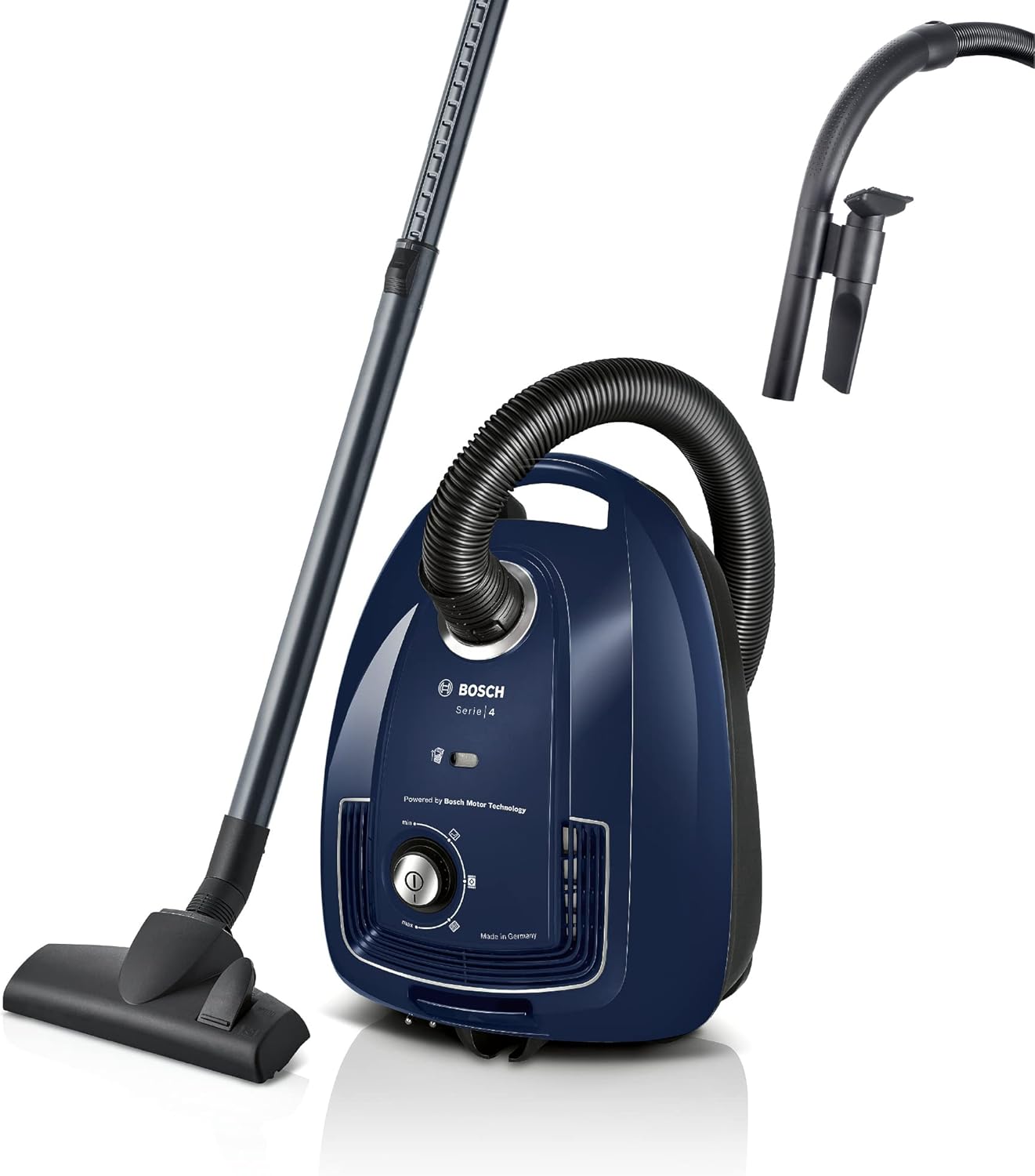 Bosch Hausgeräte Vacuum Cleaner with Bag Series 4 BGD38BU2, Sustainable, Hygienic Filter, 10 Year Motor, Accessory Clip, Padding Nozzle, Crevice Nozzle, High Absorbency