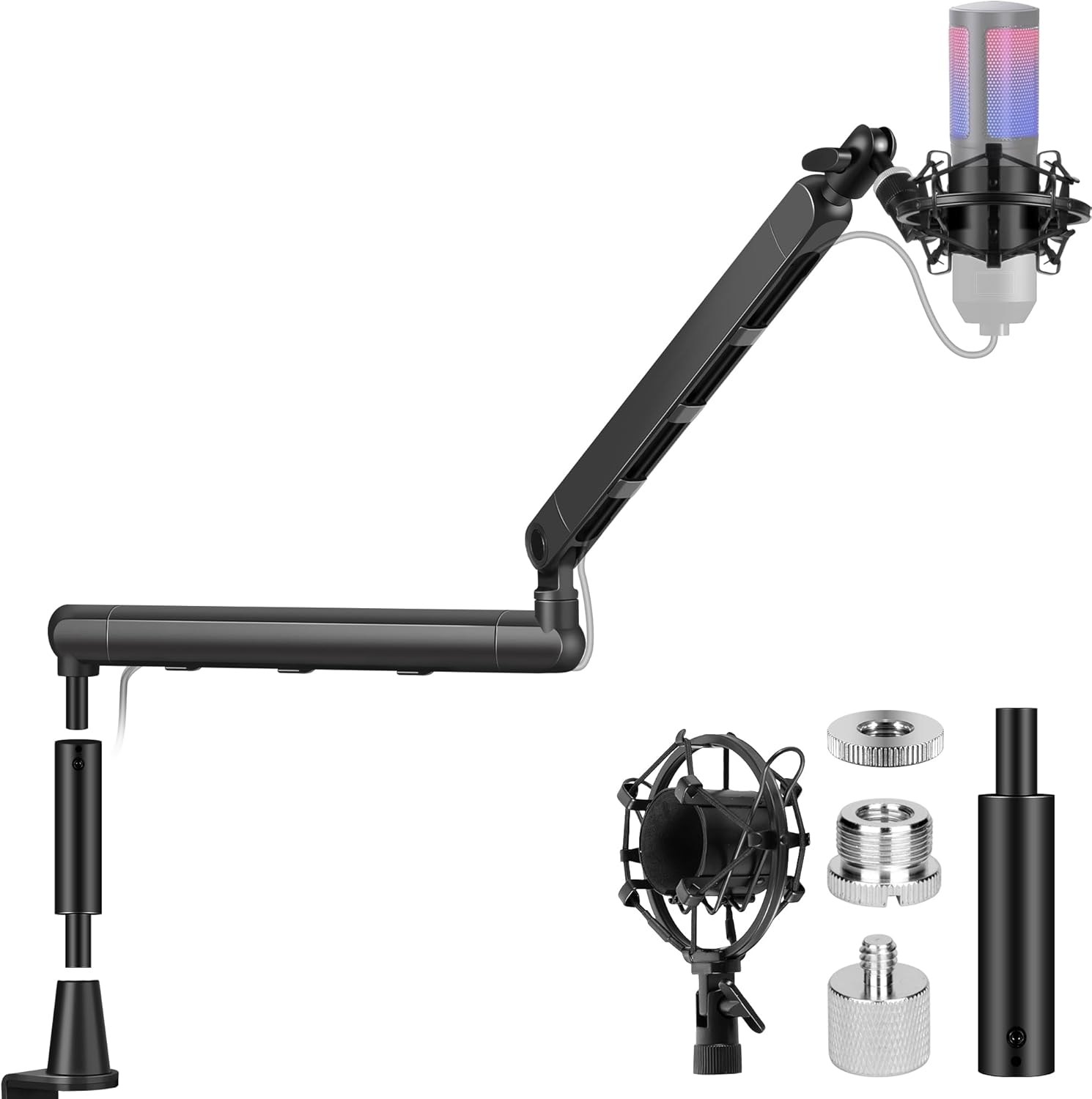 CAHAYA Low Profile Microphone Arm - Professional Super Sturdy (Load 2.5 kg) with Extension Rod, Ultra-Stable Aluminium Alloy for Podcasts, Streaming and Heavy Microphones