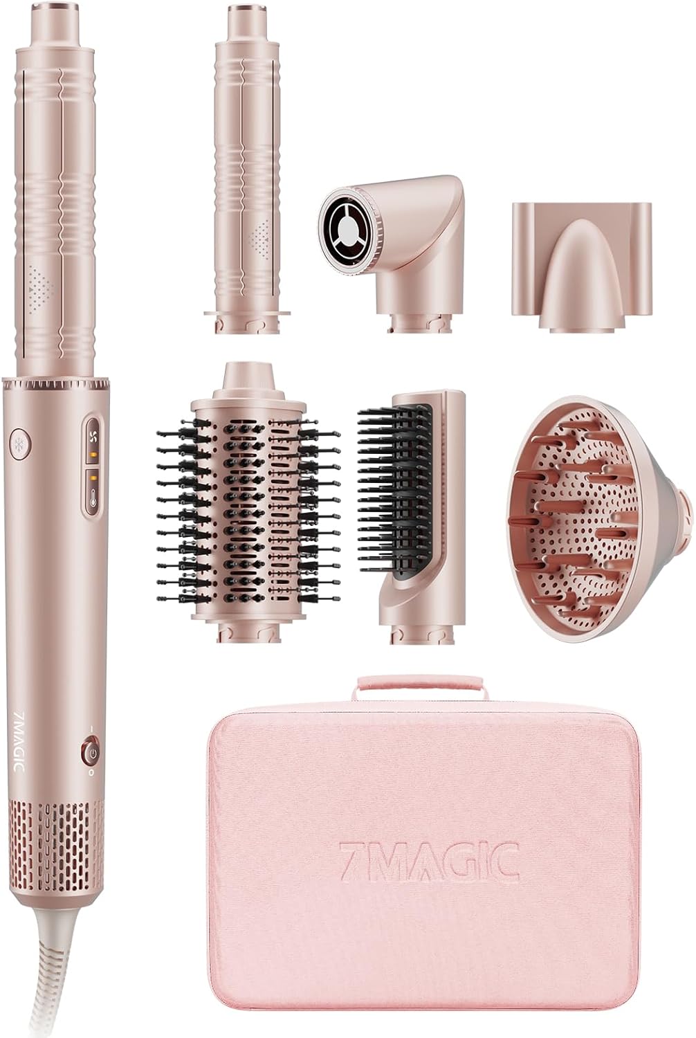 7MAGIC 7 in 1 Air Styler, Ionic Hair Dryer, Hot Air Brush, Straightening Brush, Automatic Curling Curler, Multifunctional Modelers, No Heat Damage, with Travel Case