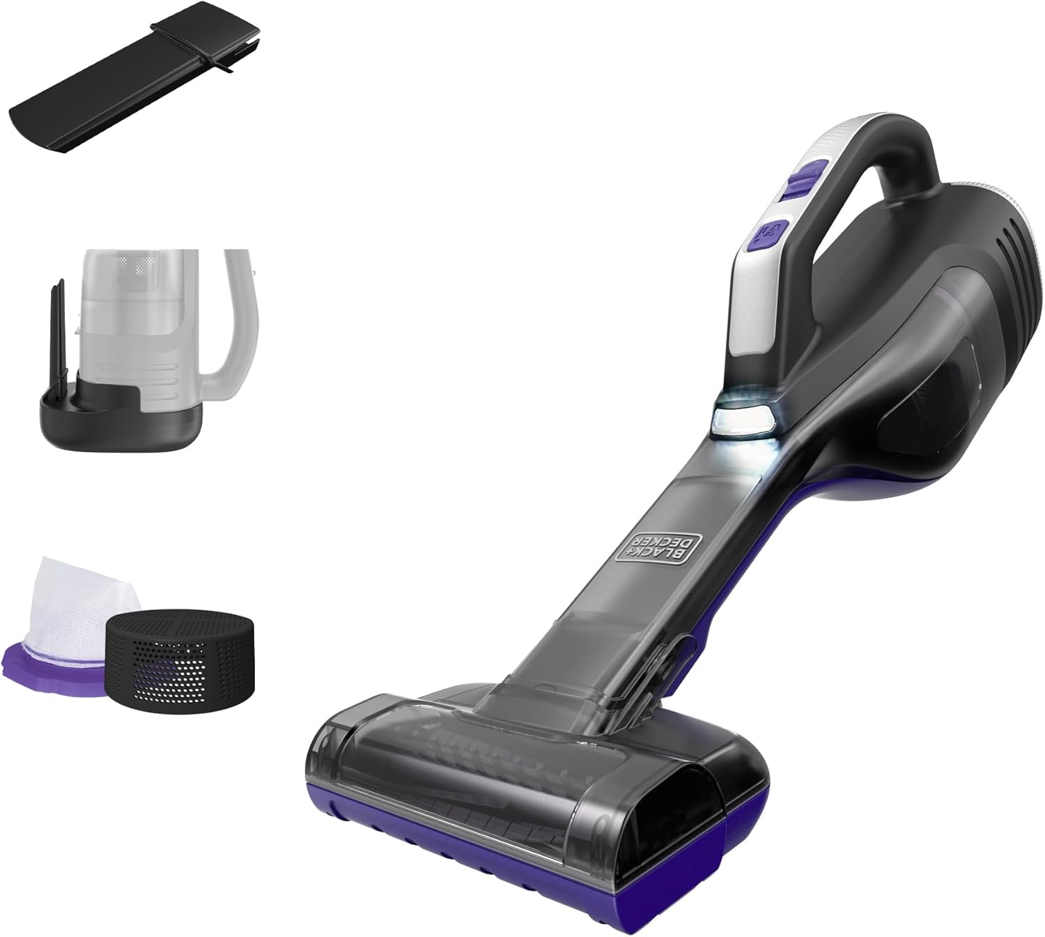 BLACK+DECKER Dustbuster Reveal Pet Hair Vacuum Cleaner, Cordless Handheld Vacuum Cleaner for Home and Car, Rechargeable LED Light, Powerful Suction, Includes Pet Brush