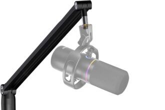Microphone Arm, 360° Rotating Low Profile Microphone Stand, Foldable Microphone Arm with 4 Uses, Supports up to 1.5kg, with 3/8'' to 5/8'' Adapter for Blue Yeti