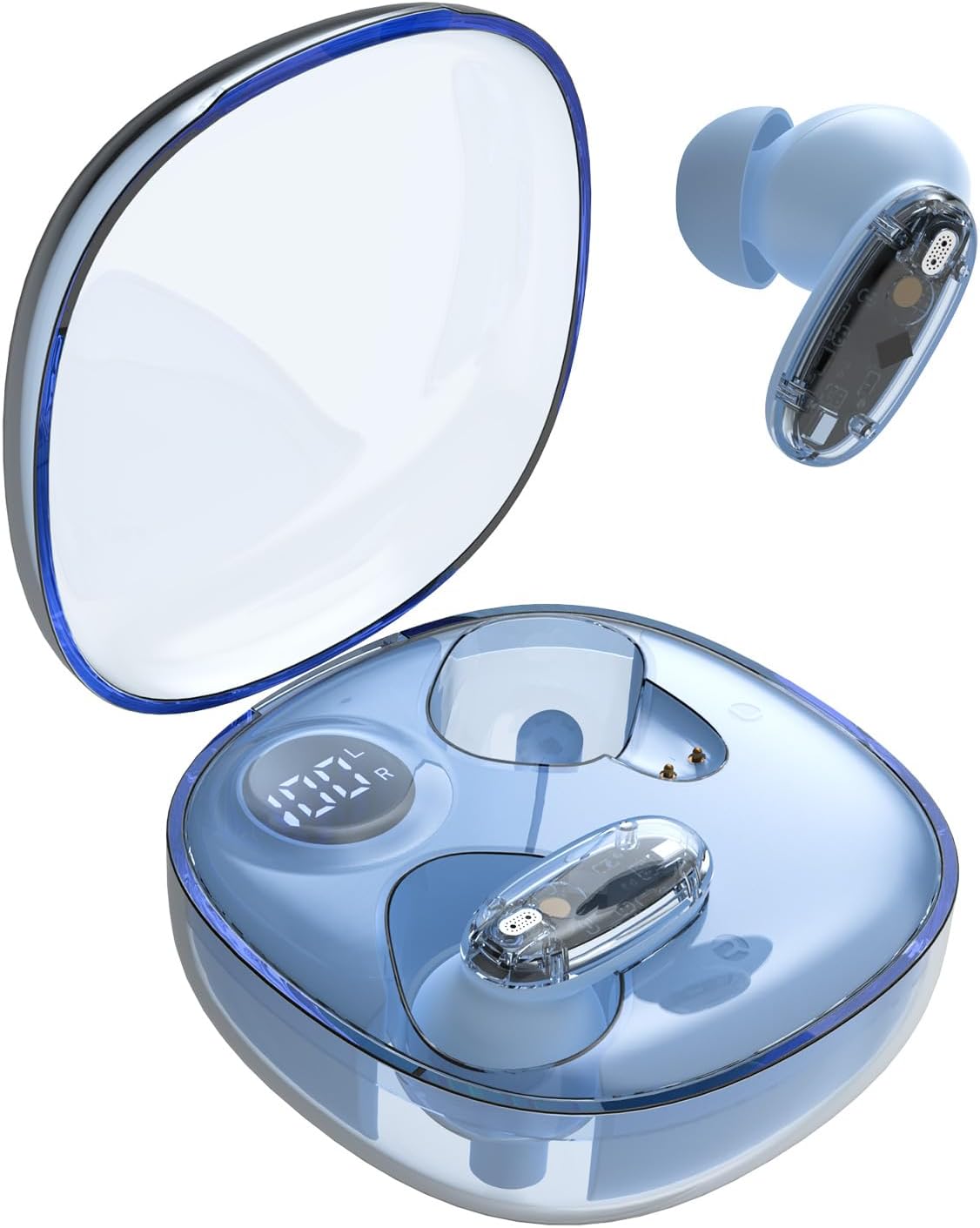 Mars Gaming MHIB2 Bluetooth 5.4 Headphones, Immersive Sound, Ergonomic Design Semitransparent and Ultra-Compact, 24 Hours Playback, Wireless Earphones with Case and LED Indicator, Blue