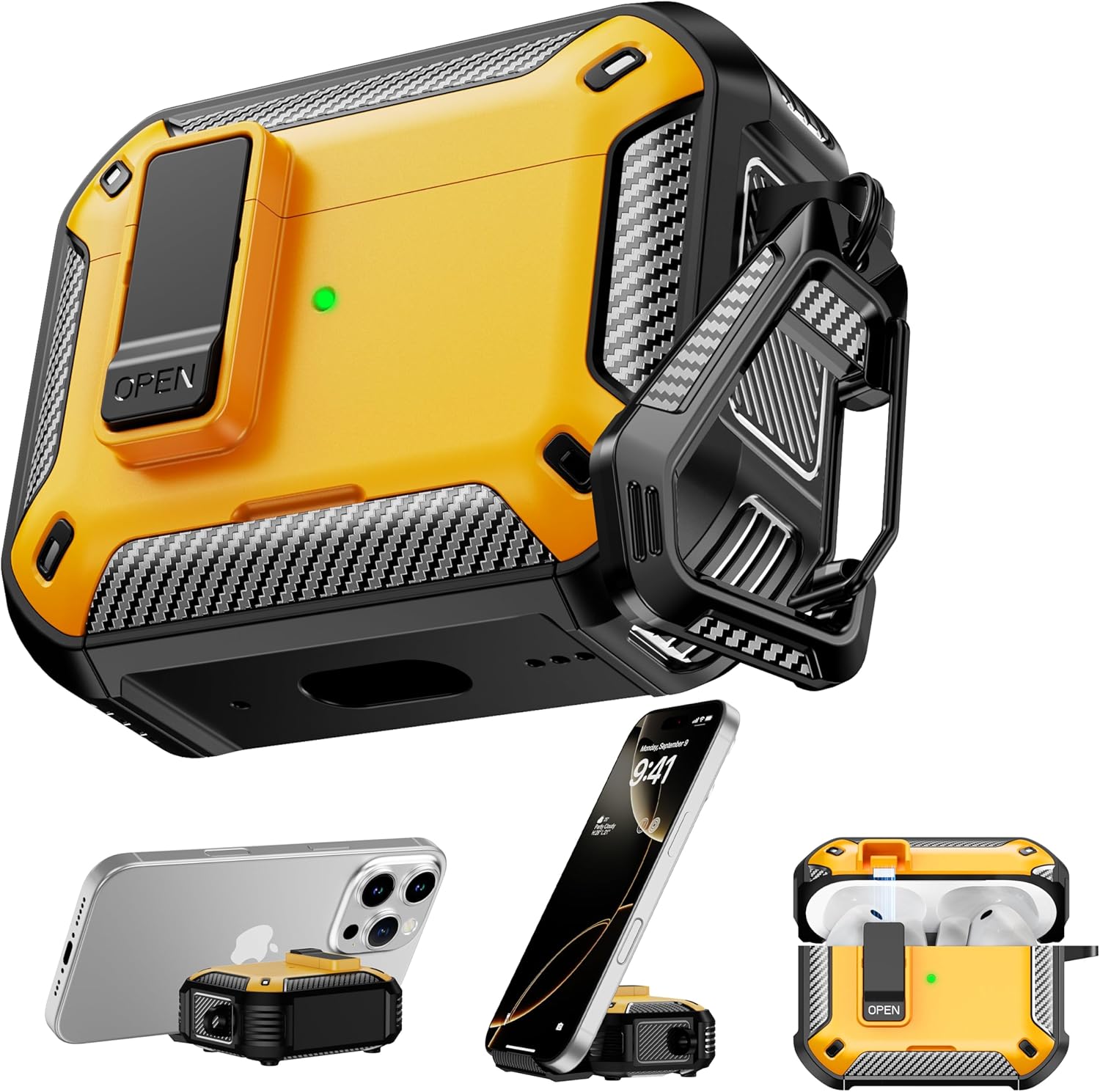 RFUNGUANGO Compatible with AirPods Pro 3rd Generation Protective Case with Phone Holder for AirPods Pro 3 Protective Case-Yellow