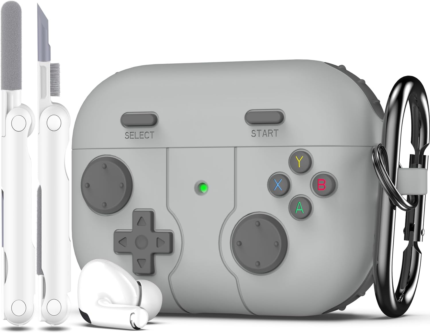 R-fun Case Compatible with Apple Airpods Pro (2023/2022/2019, 2nd/1st Generation), USB-C/Lightning Cable with Cleaning Kit, Classic Design for Portable Game Consoles,Light Grey