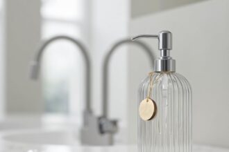 Clear Glass Soap Dispenser, Reusable Pump Bottle, Suitable for Bathrooms or Kitchens, Clear Design, Durable Leak Proof Dispenser for Hand Sanitizer or Lotion