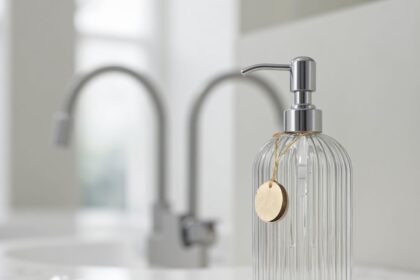 Clear Glass Soap Dispenser, Reusable Pump Bottle, Suitable for Bathrooms or Kitchens, Clear Design, Durable Leak Proof Dispenser for Hand Sanitizer or Lotion