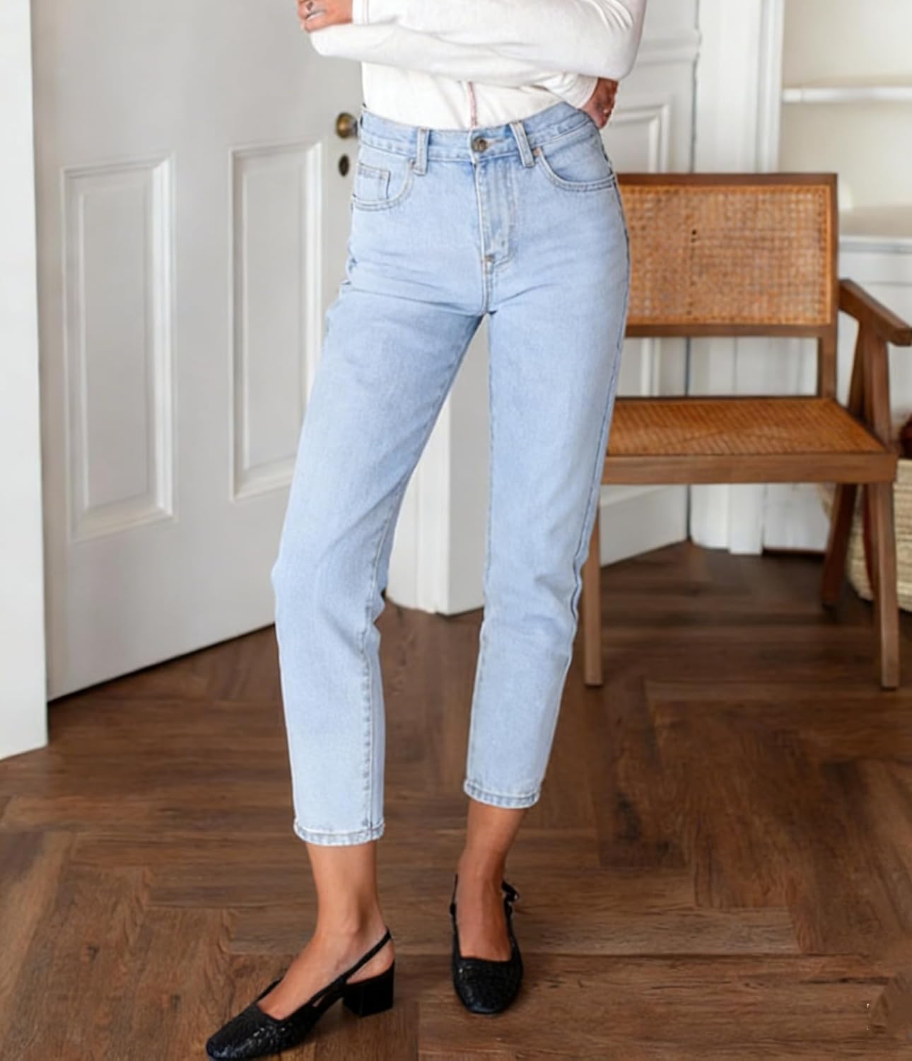 Women's Fashion Casual Jeans High Waist Tapered Classic Jeans Jeans with Pockets