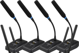 D Debra UHF Wireless Conference Microphone System 4*16 Channels Adjustable 360° Rotating Wireless Gooseneck Microphone Ideal for Conference (4 Gooseneck Microphone)
