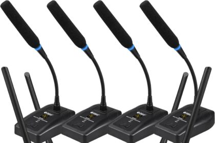 D Debra UHF Wireless Conference Microphone System 4*16 Channels Adjustable 360° Rotating Wireless Gooseneck Microphone Ideal for Conference (4 Gooseneck Microphone)