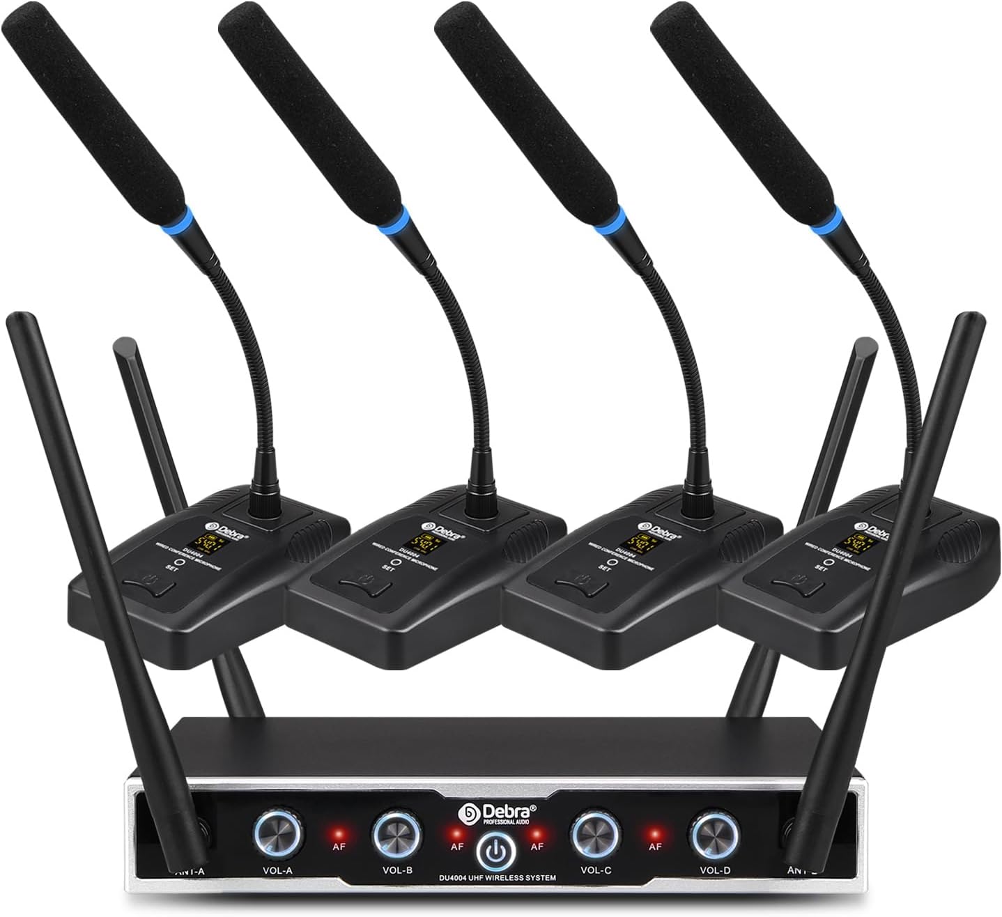 D Debra UHF Wireless Conference Microphone System 4*16 Channels Adjustable 360° Rotating Wireless Gooseneck Microphone Ideal for Conference (4 Gooseneck Microphone)