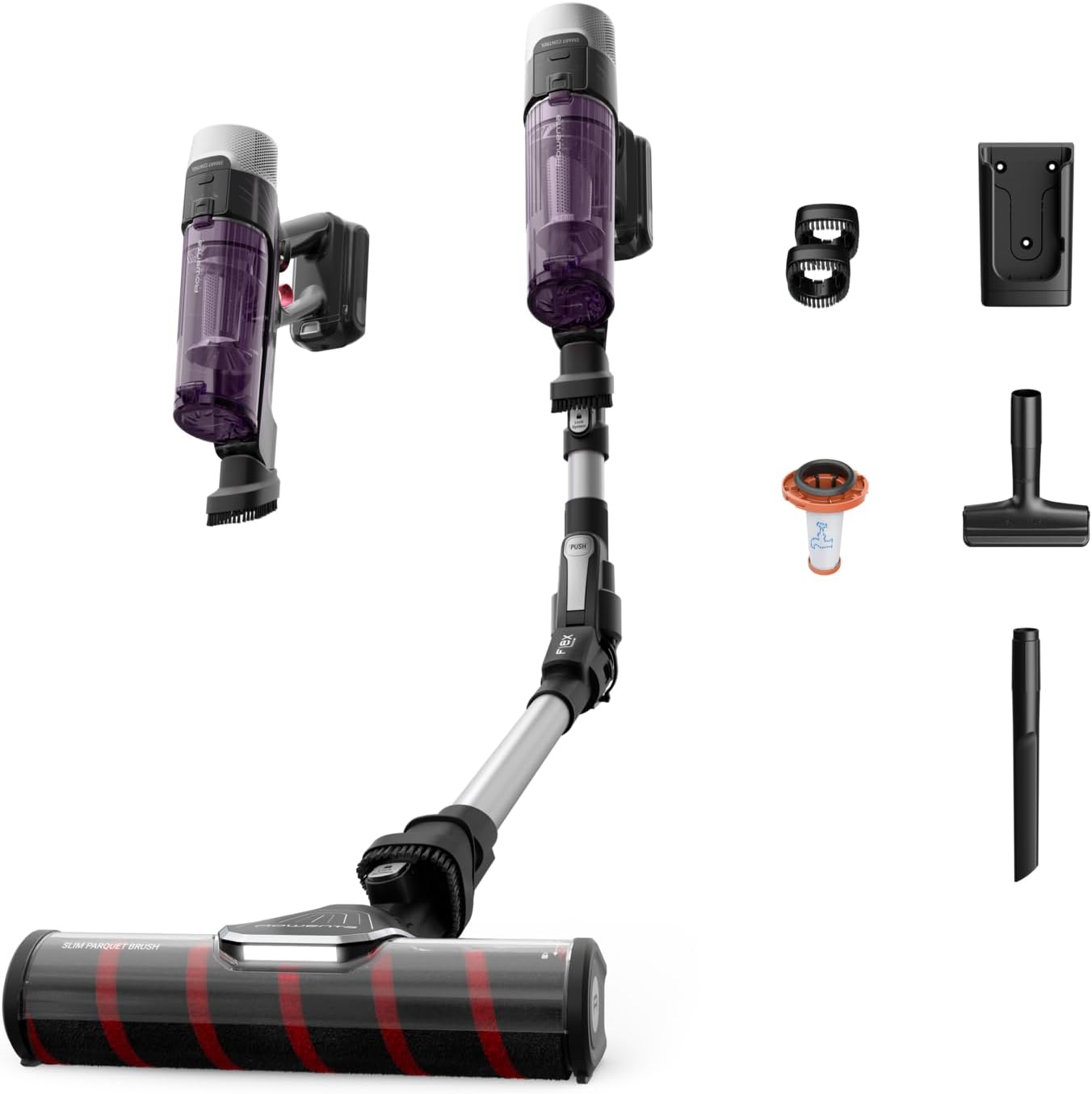 Rowenta X-Force Flex 9.60 Allergy Parquet, Wireless Vacuum Cleaner with Flex Technology and LED Light, 100 Air Watt, Lightweight Design 1.1 kg, 45 Min Autonomy, RH2047