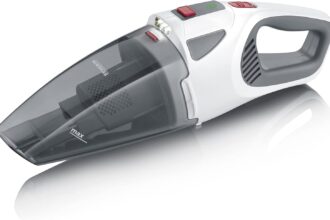 SEVERIN HV 7146 Cordless Vacuum Cleaner, 120 W, Vacuum Solids and Liquids, Autonomy 30 min, 2 Power Levels, Turbo Brush, LED Light, 44 x 12.5 x 13.5 cm, Grey/Red