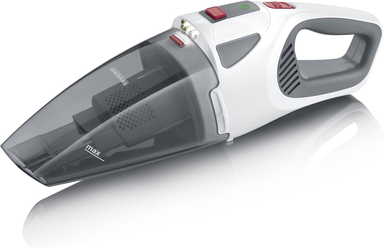 SEVERIN HV 7146 Cordless Vacuum Cleaner, 120 W, Vacuum Solids and Liquids, Autonomy 30 min, 2 Power Levels, Turbo Brush, LED Light, 44 x 12.5 x 13.5 cm, Grey/Red