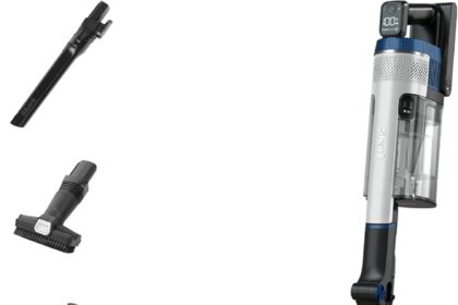 Shark Stratos Pet Pro Stick Cordless Vacuum Cleaner with Anti Hair Wrap Plus, Clean Sense IQ, DuoClean, 60 Minutes, Removable Battery, 4 Accessories, Anti-Allergy, White/Navy Blue IZ402UKTSB
