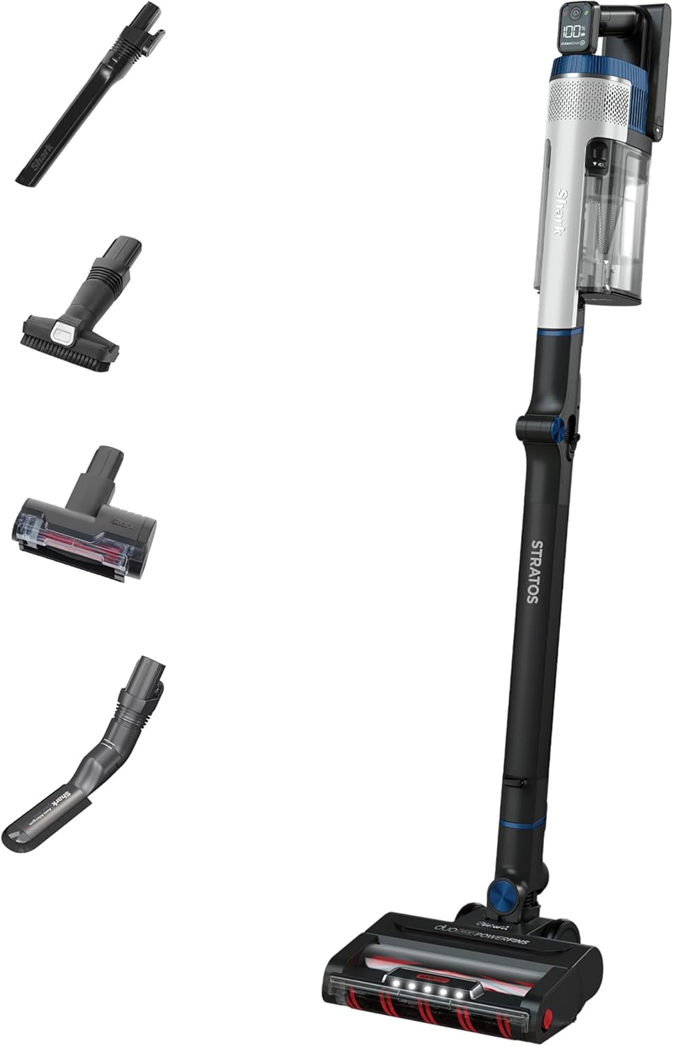Shark Stratos Pet Pro Stick Cordless Vacuum Cleaner with Anti Hair Wrap Plus, Clean Sense IQ, DuoClean, 60 Minutes, Removable Battery, 4 Accessories, Anti-Allergy, White/Navy Blue IZ402UKTSB
