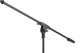 Amazon Basics Microphone Holder Stand with Tripod, Up to 218 cm, Tiltable and Adjustable, Ultra-Light Steel, Transportable, Compatible with Adapter from 95 mm to 160 mm, Black