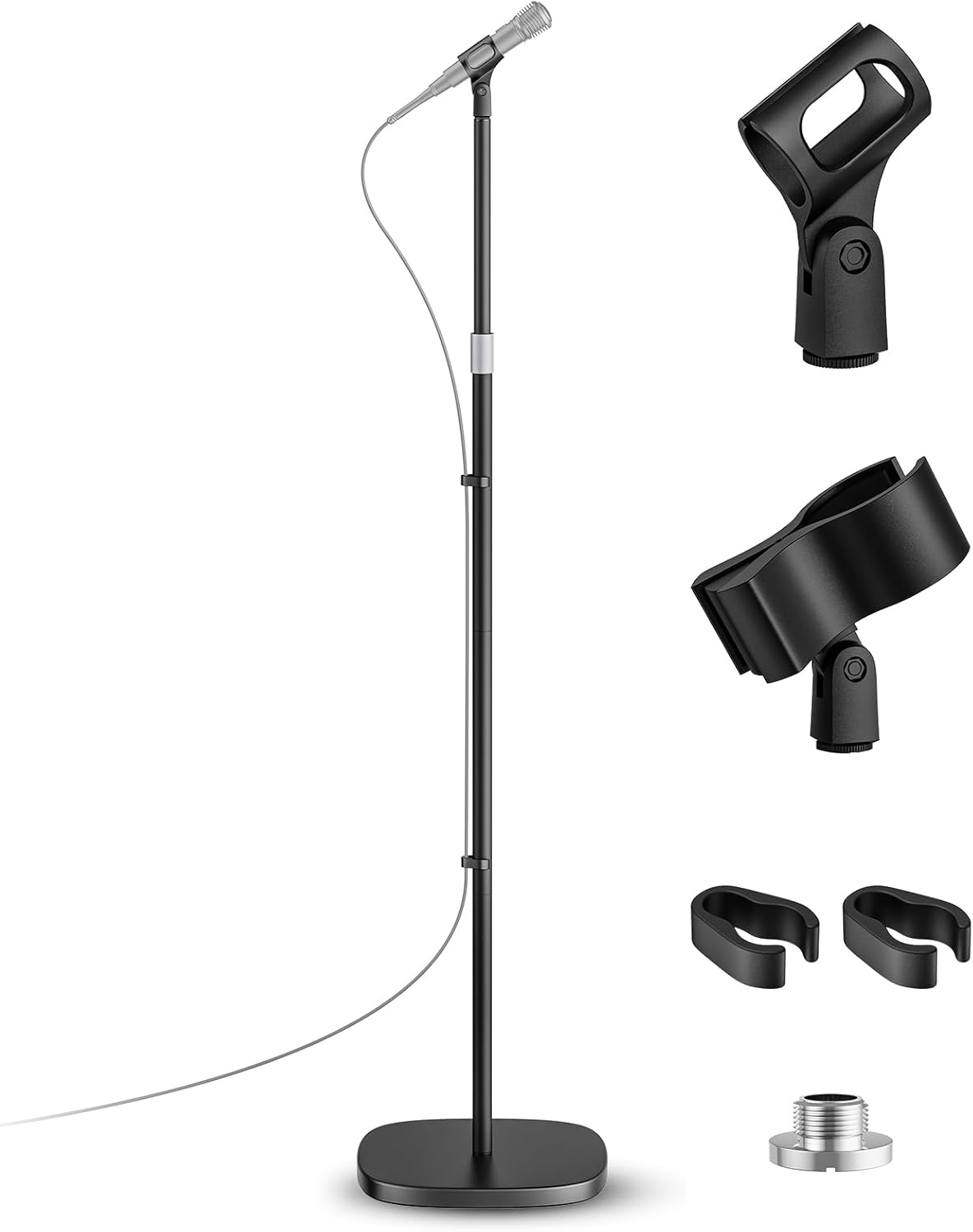 Supporto per microfono, supporto universale staccabile per microfono con base compatta, regolabile in altezza da 55 cm a 170 cm, 2 clip universali per microfono Blue Yeti/Shure SM7B/Samson