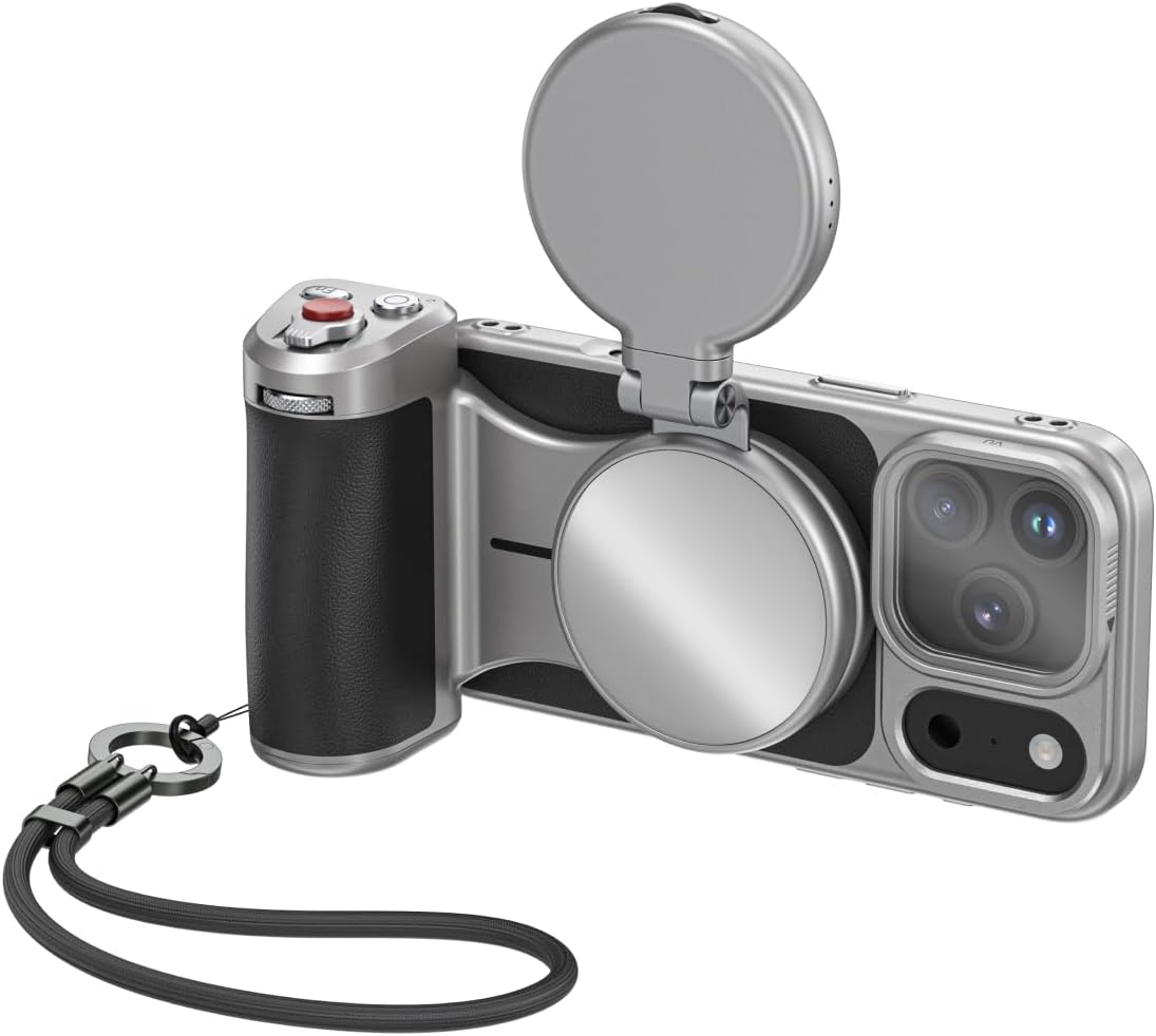 TELESIN Master Grip Kit per iPhone 17 Pro, Magnetica Impugnatura con C03 luce selfie+UV filtri, Creator kit integrata 3200mAh batteria, Ricarica Wireless, Custodia in Grafene per il Raffreddamento