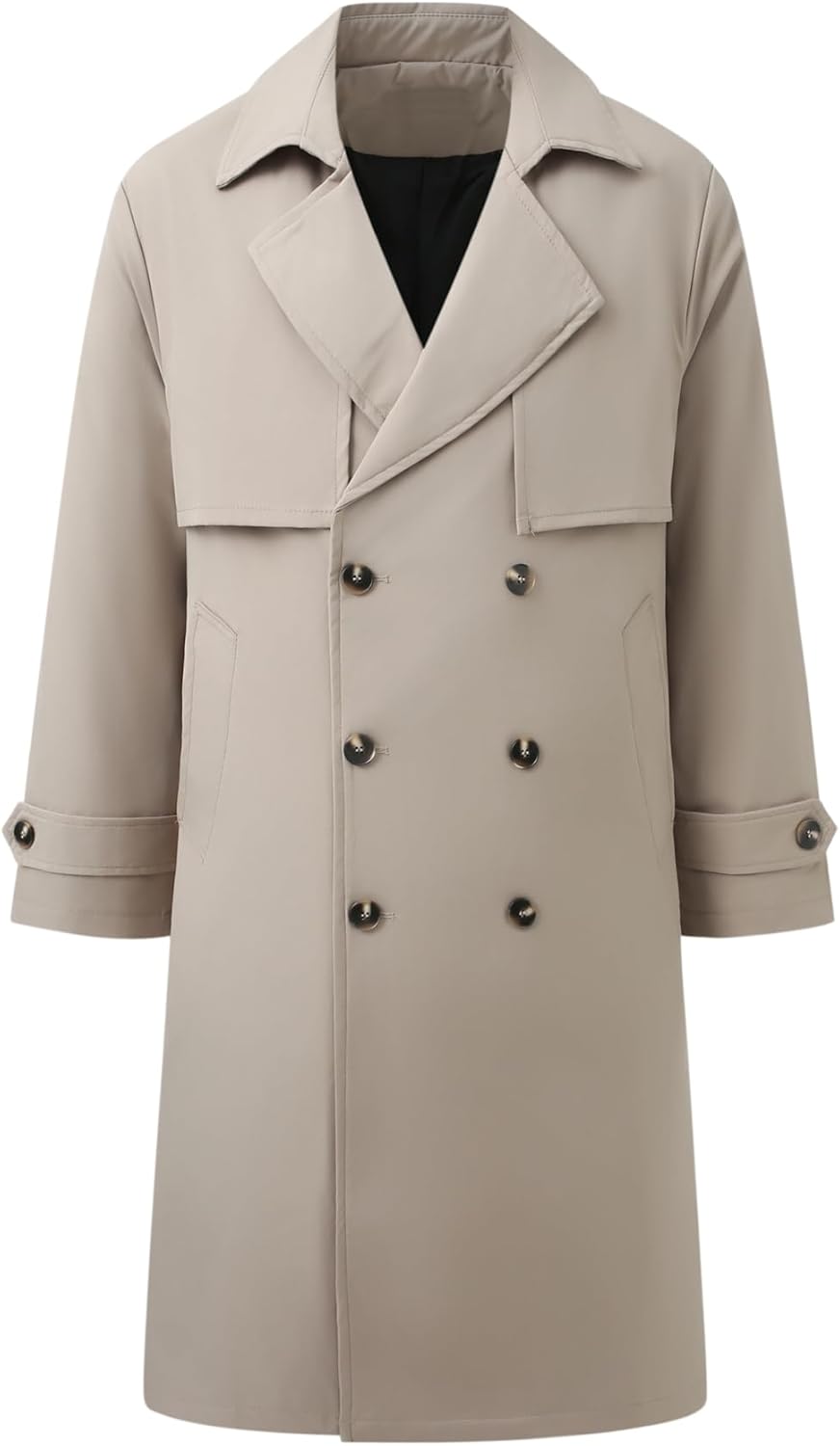 Allthemen Trench Coat Men's Double Breasted Classic Business Coat Medium Length with Belt Parka Revers